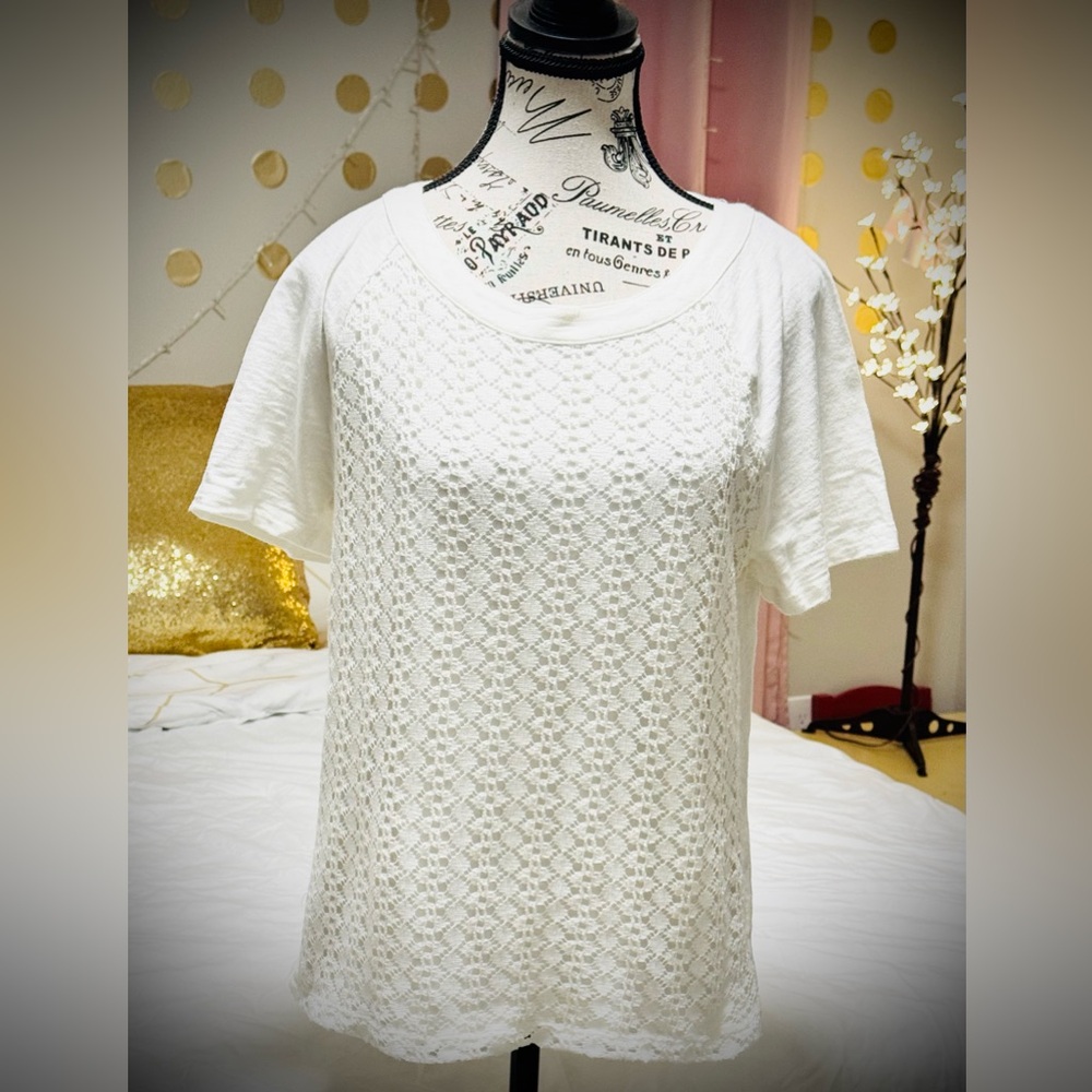 Gap Ivory Lace Front Short Sleeve Top Medium